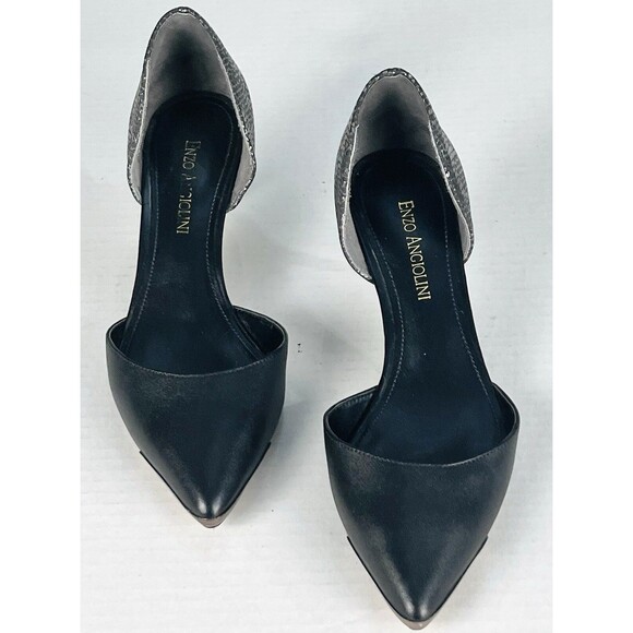 Enzo Angiolini Womens 6.5M Black Pointed Toe Kitten Heel Pumps Gothic Dressy - Picture 5 of 14
